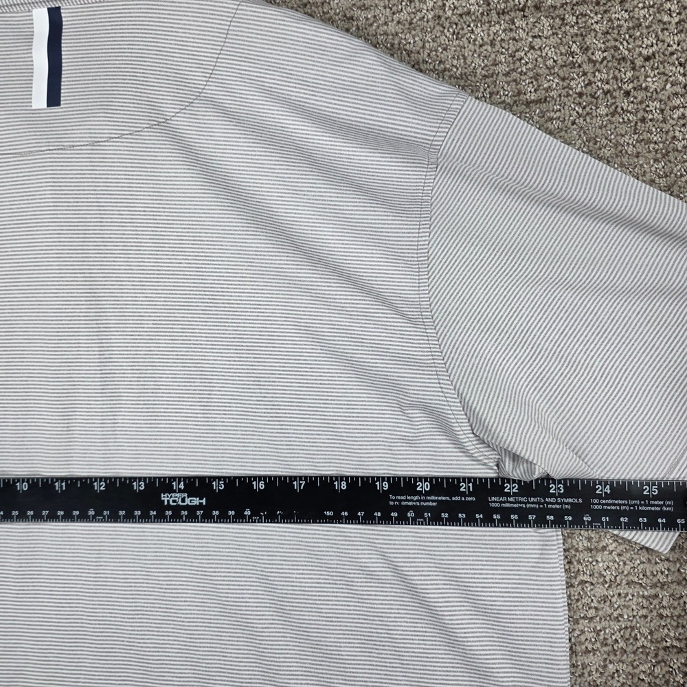 Rhoback Mens Large Performance Polo Shirt Gray White Striped Short Sleeve Golf - Picture 9 of 10